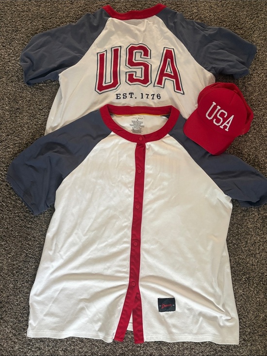 Little Bipsy Tops - Little Bipsy USA Raglan Button-Front Shirt in White, Blue & Red